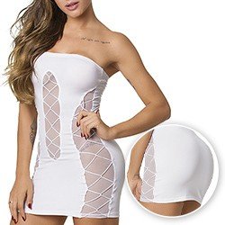 Foto do Produto Vestido Sensual Sexy em Suplex Poli�ster e Tule sem Bojo Destemida Branco