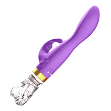 Vibrador Duplo Recarreg�vel em Silicone com Base com 10 Vibra��es e Base em Vidro Roxo