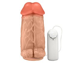Foto do Produto P�nis Real�stico Flex�vel Duplo Super Amigos com Vibrador e Ventosa 18 x 7,5cm Bege