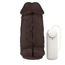 Foto do Produto P�nis Real�stico Flex�vel Duplo Super Amigos com Vibrador e Ventosa 18 x 7,5cm Marrom