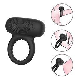 Anel Peniano com Vibrador Recarregável em Silicone Toque Aveludado com 10 Vibrações Mark Preto