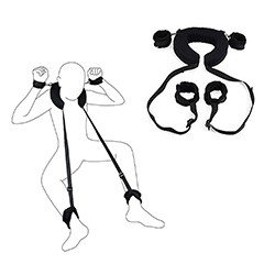 Foto do Produto Kit Bondage com Algema para Punhos e Pernas com Apoio de Cabe�a em Pel�cia Preto