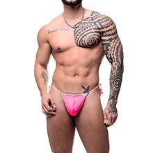 Cueca Sensual Fio Dental em Lycra de Amarrar Rosa