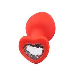 Foto do Produto Plug Anal Joia em Silicone (Toque Aveludado) Tamanho M Base Cora��o Jonny Vermelho