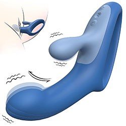 Vibrador Duplo em Silicone com 13 Vibrações - Estimulador de Ponto G e Clitóris Candy Bunny Azul