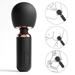 Massageador Elétrico Varinha Mágica Joane em Silicone Aveludado e Recarregável via USB Preto