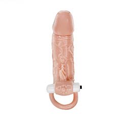 Foto do Produto Capa Peniana com Vibrador em Jelly e Anel Escrotal 15 x 4,1cm Bege