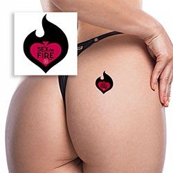Foto do Produto Tatuagem Temporária Sensual Sexy com a Frase SEX ON FIRE Preto e Vermelha