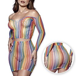 Foto do Produto Conjunto Saia e Cropped Ousado Sexy em Arrast�o Manga Longa Pansy Multicolor