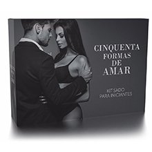 Foto do Produto Kit Bondage 50 Formas de Amar com 5 Itens: Algema, Flogger, Venda, �leo e Bolinha Preto