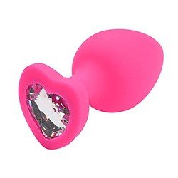 Foto do Produto Plug Anal Joia em Silicone (Toque Aveludado) Tamanho M Base Cora��o Jonny Pink