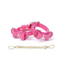 Algema BDSM em PU e Strass com Corrente e Fivela Ajustável Estilo Gravata Borboleta Rosa
