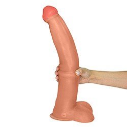 Pênis Gigante e Grosso Flexível com Escroto e Ventosa Minotauro 41 x 8,5cm Bege