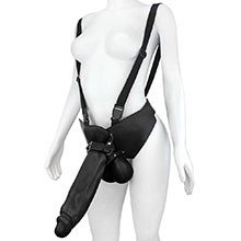 Cinta Peniana com Pênis Gigante e Grosso Flexível com Escroto Crescido 32 x 8,5cm Preto