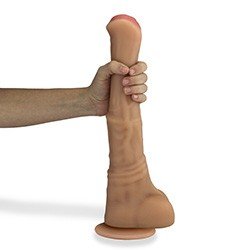 Foto do Produto Pênis Gigante e Grosso Flexível com Escroto e Ventosa Garanhão 36 x 6,2cm Bege