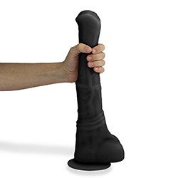 Foto do Produto Pênis Gigante e Grosso Flexível com Escroto e Ventosa Garanhão 36 x 6,2cm Preto